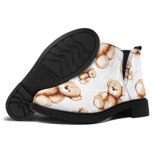 Cute Teddy Bear Pattern Print Flat Ankle Boots