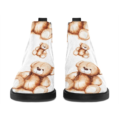 Cute Teddy Bear Pattern Print Flat Ankle Boots