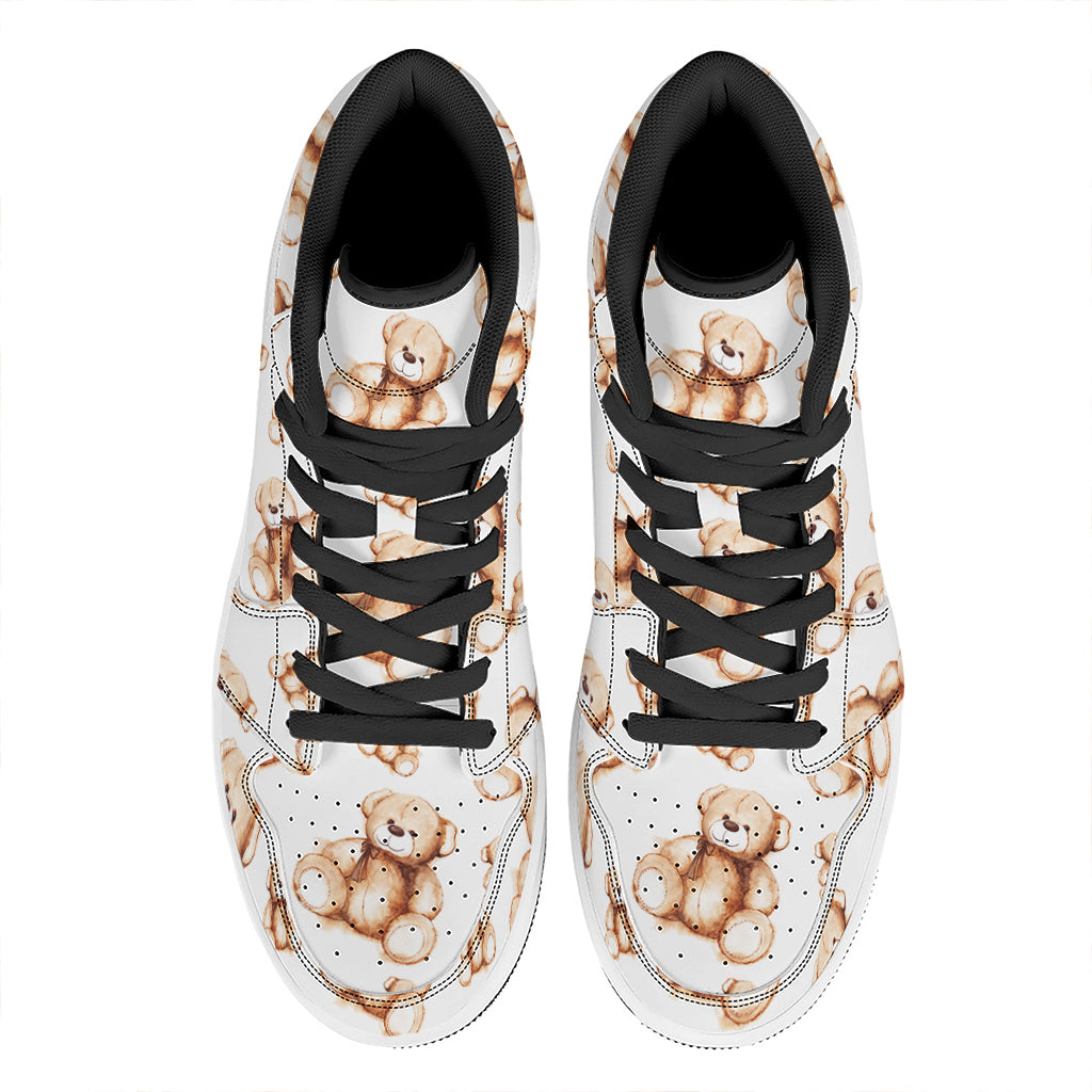 Cute Teddy Bear Pattern Print High Top Leather Sneakers