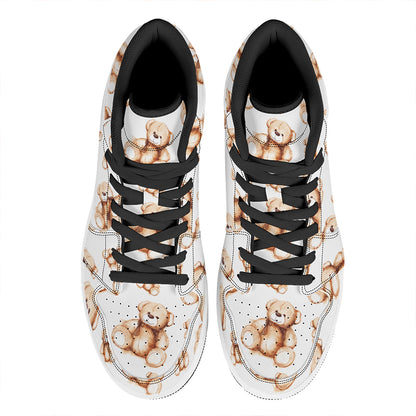 Cute Teddy Bear Pattern Print High Top Leather Sneakers