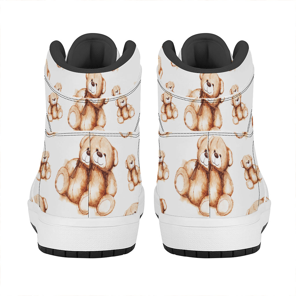 Cute Teddy Bear Pattern Print High Top Leather Sneakers