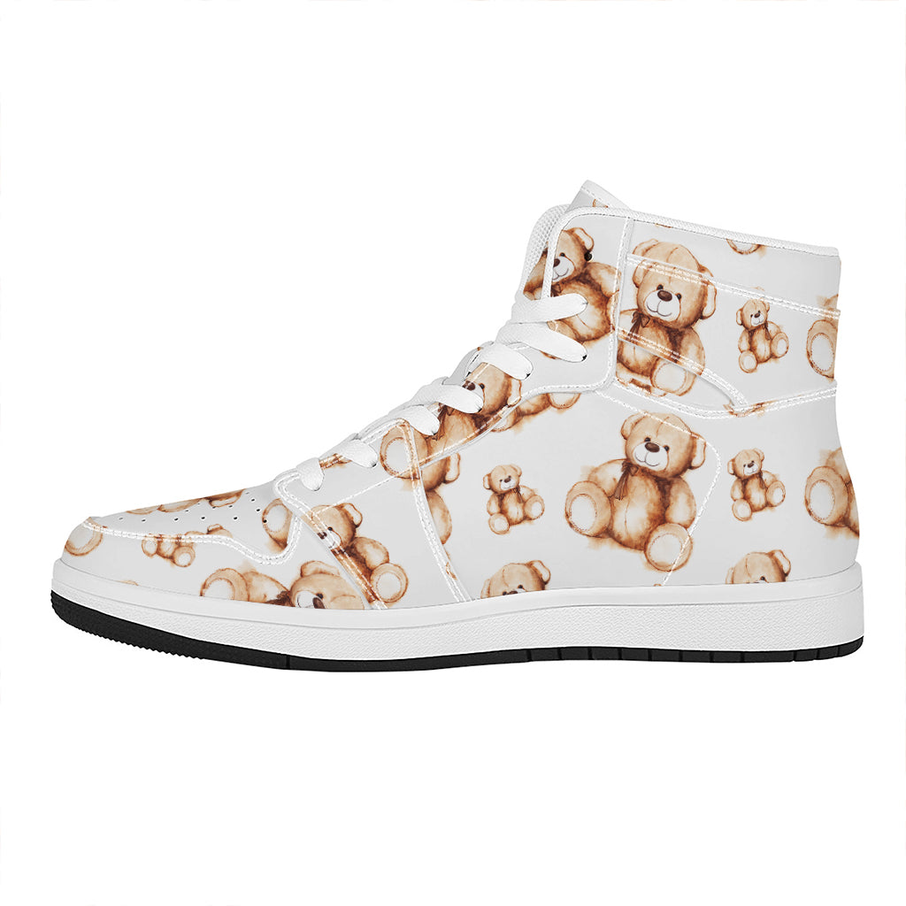 Cute Teddy Bear Pattern Print High Top Leather Sneakers