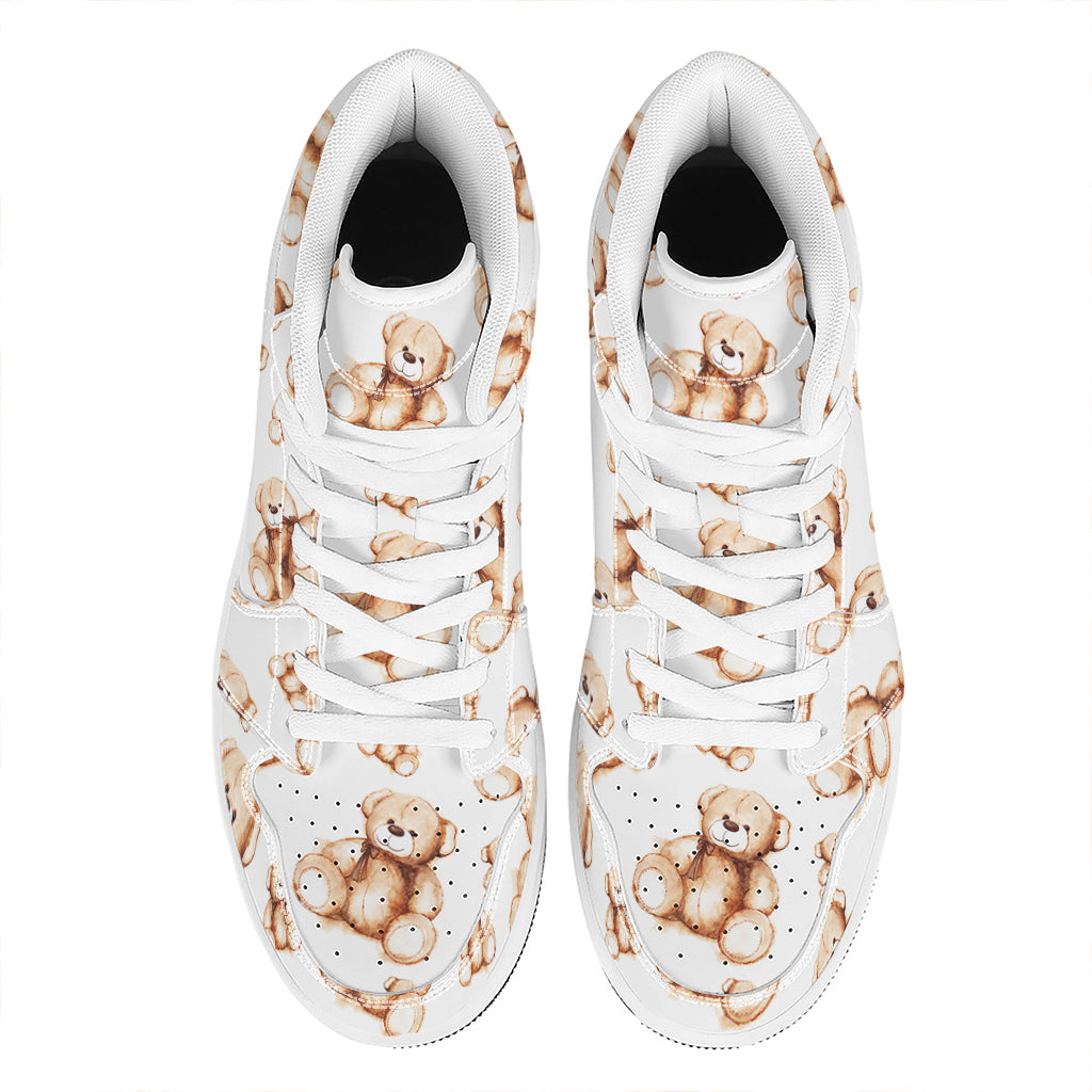 Cute Teddy Bear Pattern Print High Top Leather Sneakers