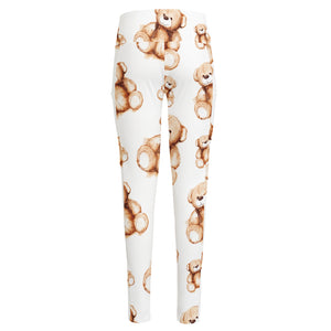 Cute Teddy Bear Pattern Print High-Waisted Pocket Leggings