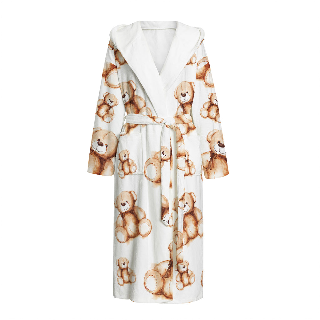 Cute Teddy Bear Pattern Print Hooded Bathrobe