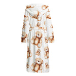 Cute Teddy Bear Pattern Print Hooded Bathrobe