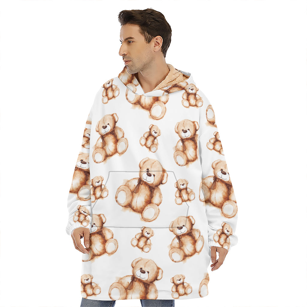 Cute Teddy Bear Pattern Print Hoodie Blanket