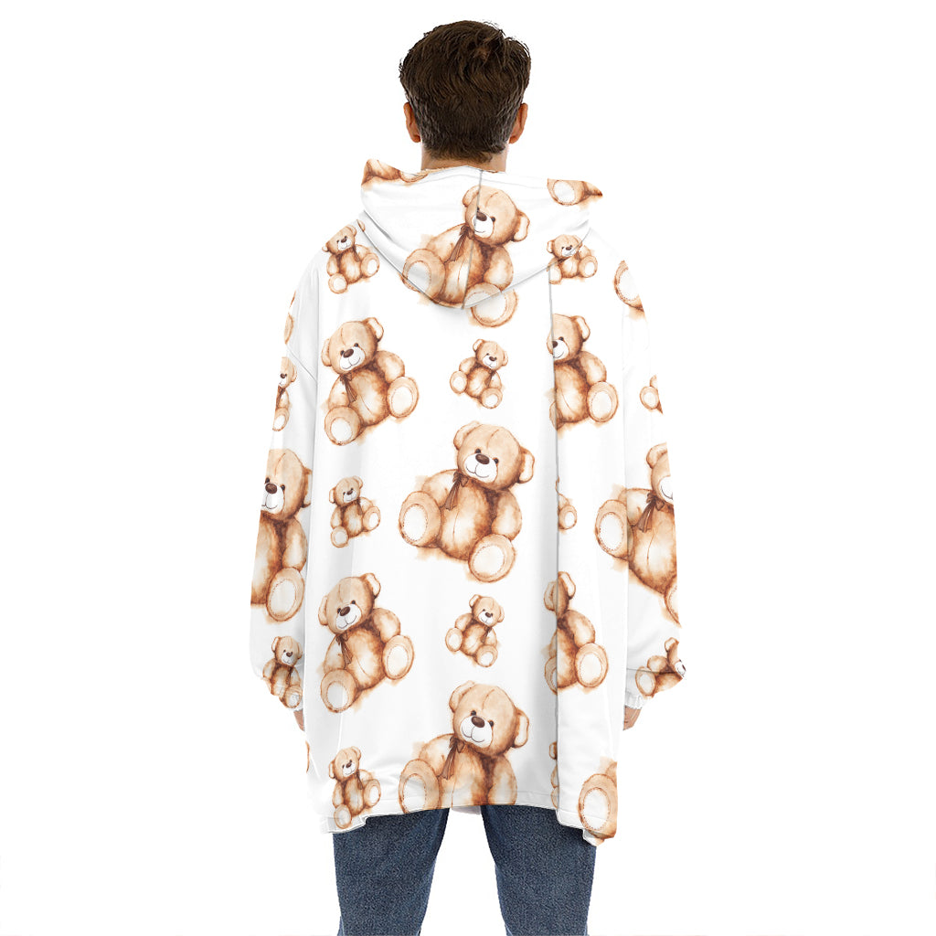 Cute Teddy Bear Pattern Print Hoodie Blanket