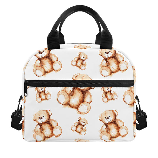 Cute Teddy Bear Pattern Print Insulated Lunch Bag