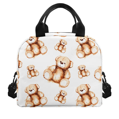 Cute Teddy Bear Pattern Print Insulated Lunch Bag