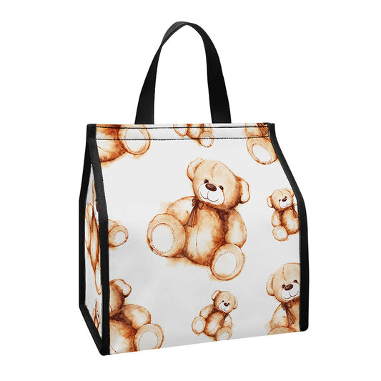 Cute Teddy Bear Pattern Print Insulated Lunch Tote
