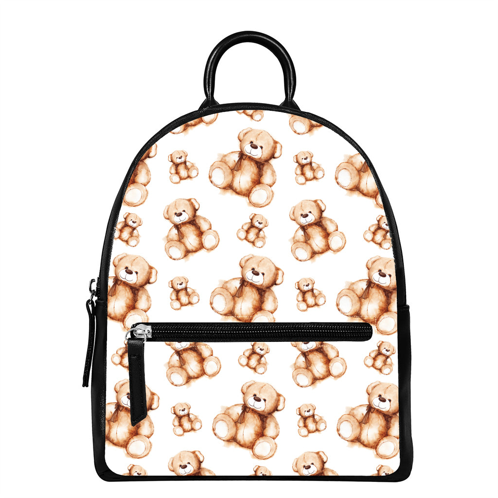 Cute Teddy Bear Pattern Print Leather Backpack