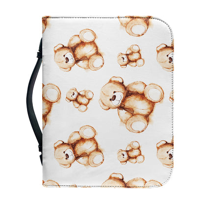 Cute Teddy Bear Pattern Print Leather Bible Cover