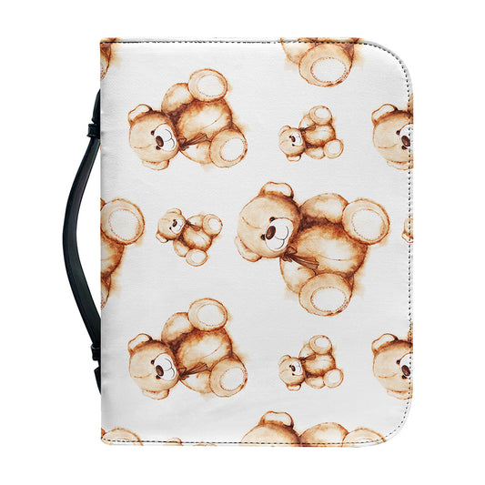 Cute Teddy Bear Pattern Print Leather Bible Cover
