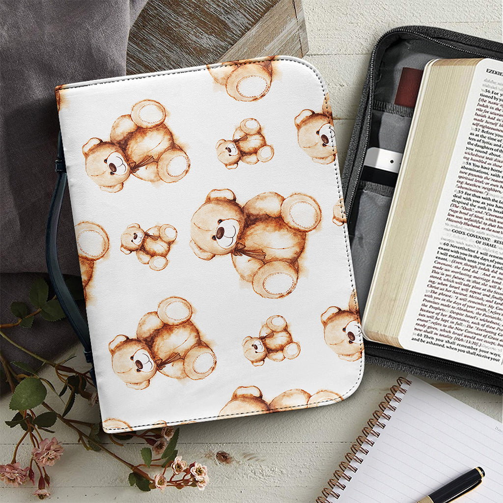 Cute Teddy Bear Pattern Print Leather Bible Cover