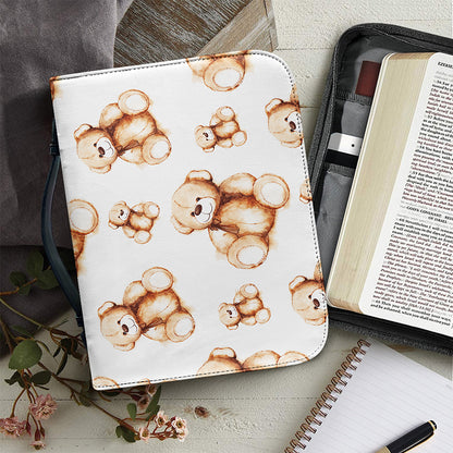 Cute Teddy Bear Pattern Print Leather Bible Cover