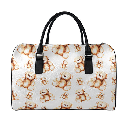 Cute Teddy Bear Pattern Print Leather Duffle Bag