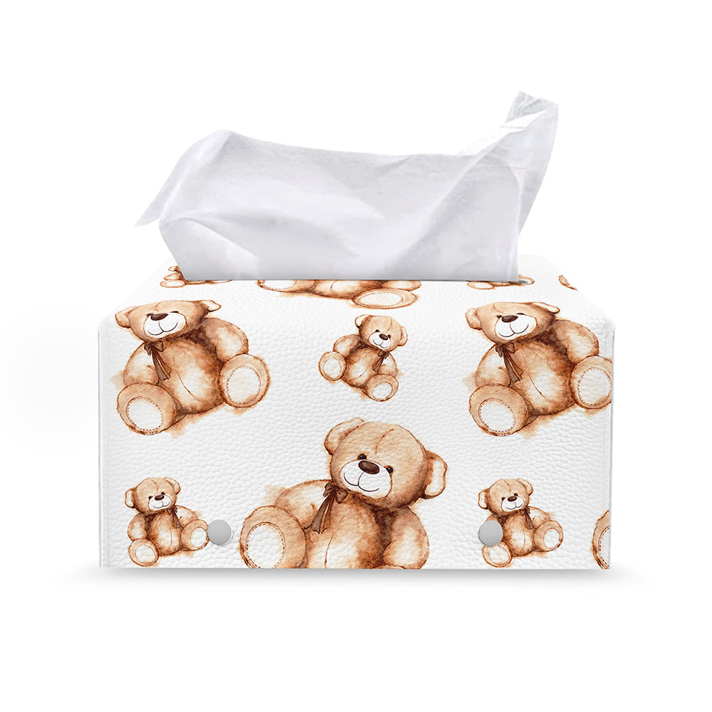 Cute Teddy Bear Pattern Print Leather Tissue Box Cover