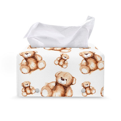 Cute Teddy Bear Pattern Print Leather Tissue Box Cover