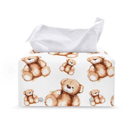 Cute Teddy Bear Pattern Print Leather Tissue Box Cover