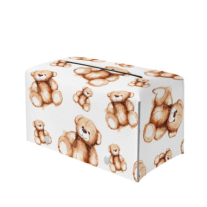 Cute Teddy Bear Pattern Print Leather Tissue Box Cover