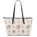 Cute Teddy Bear Pattern Print Leather Tote Bag With Zipper