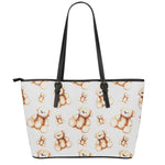 Cute Teddy Bear Pattern Print Leather Tote Bag