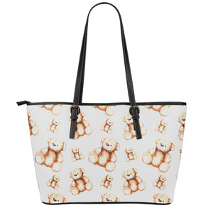 Cute Teddy Bear Pattern Print Leather Tote Bag