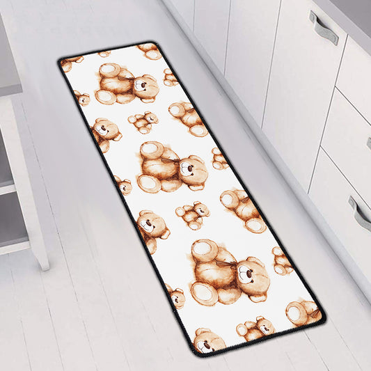Cute Teddy Bear Pattern Print Long Kitchen Mat
