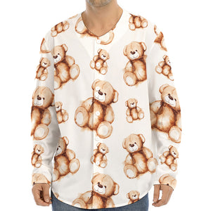 Cute Teddy Bear Pattern Print Long Sleeve Baseball Jersey