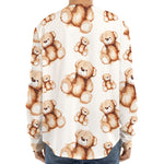 Cute Teddy Bear Pattern Print Long Sleeve Baseball Jersey