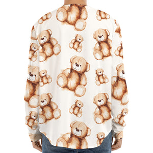 Cute Teddy Bear Pattern Print Long Sleeve Baseball Jersey