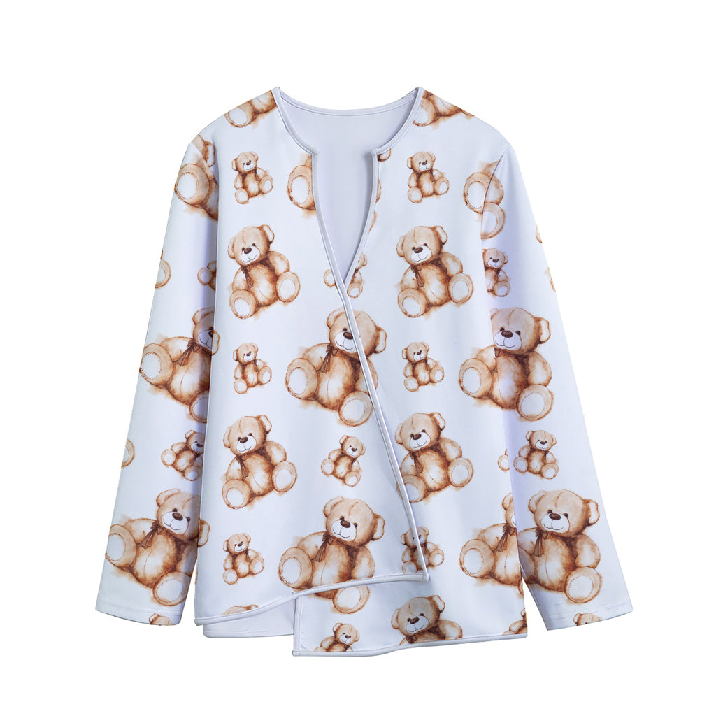 Cute Teddy Bear Pattern Print Long Sleeve Short Coat