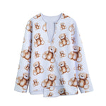 Cute Teddy Bear Pattern Print Long Sleeve Short Coat