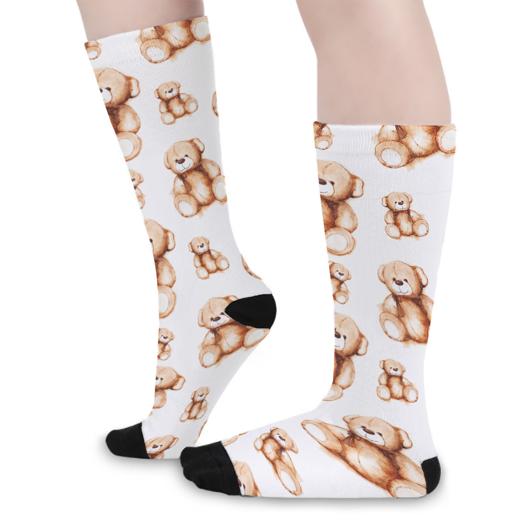 Cute Teddy Bear Pattern Print Long Socks