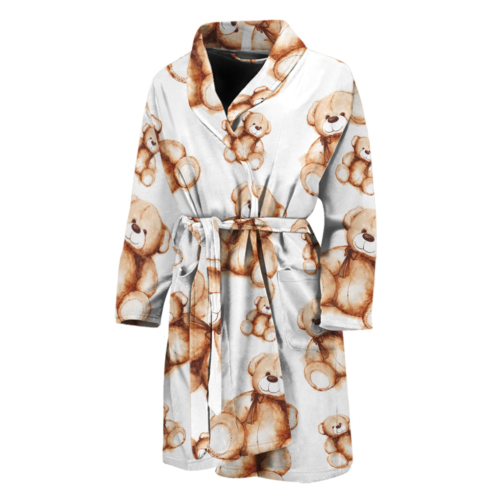 Cute Teddy Bear Pattern Print Men's Bathrobe