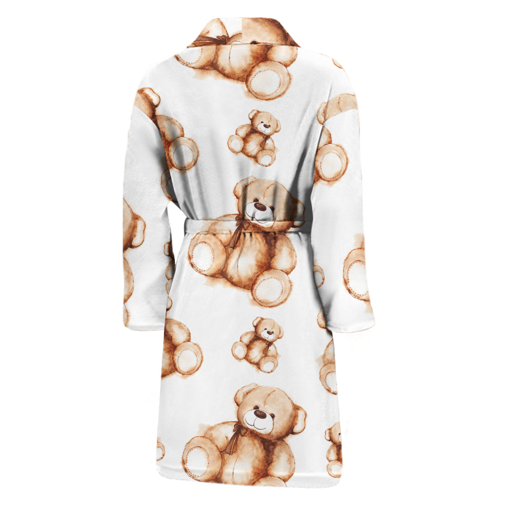 Cute Teddy Bear Pattern Print Men's Bathrobe