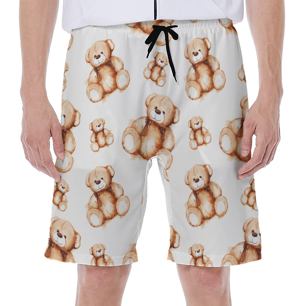 Cute Teddy Bear Pattern Print Men's Beach Shorts