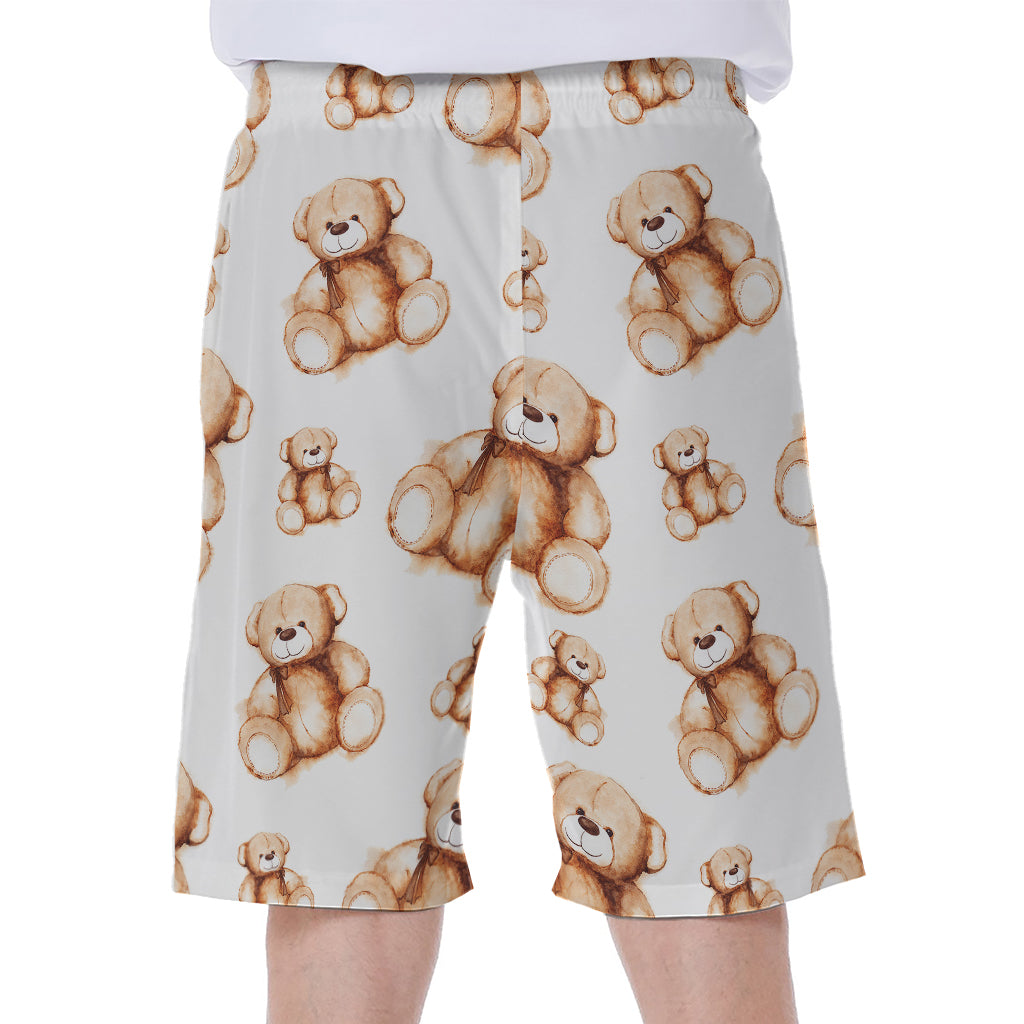 Cute Teddy Bear Pattern Print Men's Beach Shorts