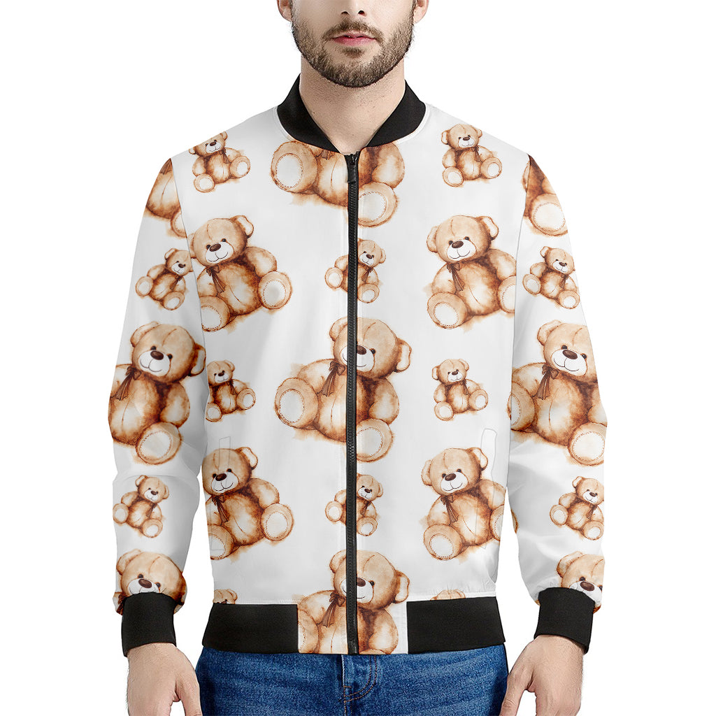 Cute Teddy Bear Pattern Print Men's Bomber Jacket