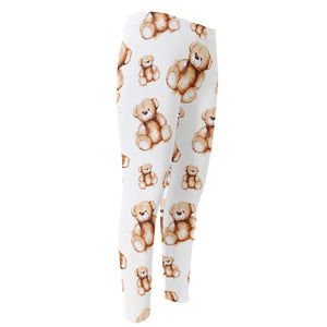 Cute Teddy Bear Pattern Print Men's Compression Pants