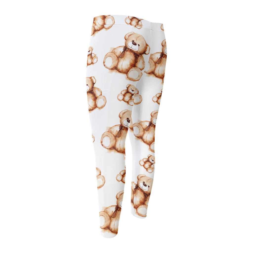 Cute Teddy Bear Pattern Print Men's Compression Pants