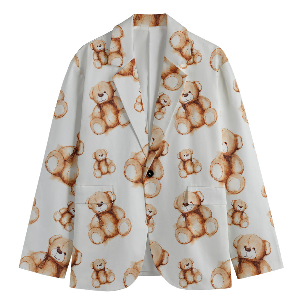 Cute Teddy Bear Pattern Print Men's Cotton Blazer