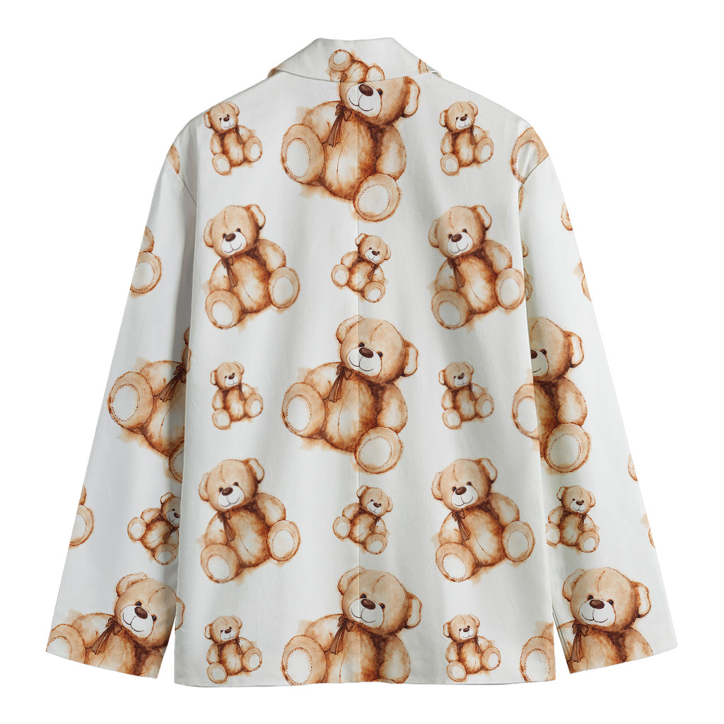 Cute Teddy Bear Pattern Print Men's Cotton Blazer