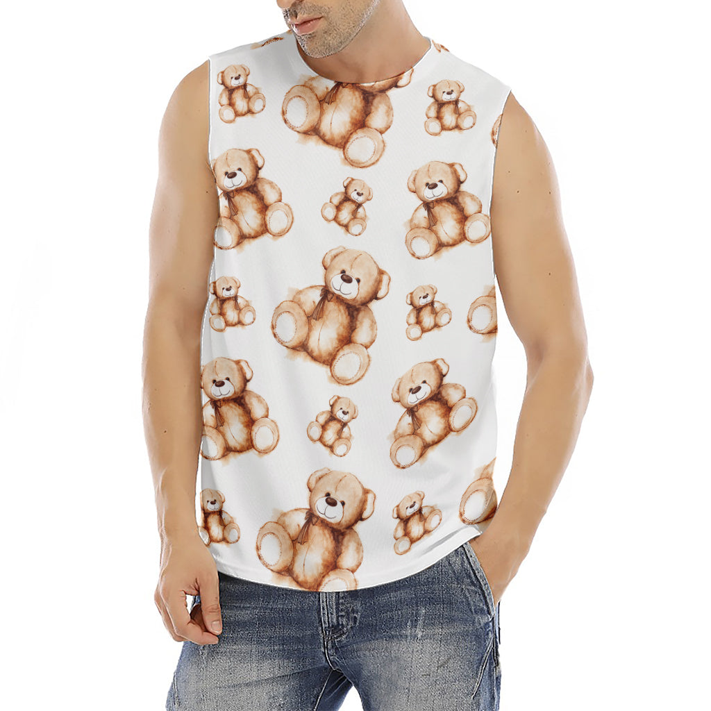Cute Teddy Bear Pattern Print Men's Fitness Tank Top