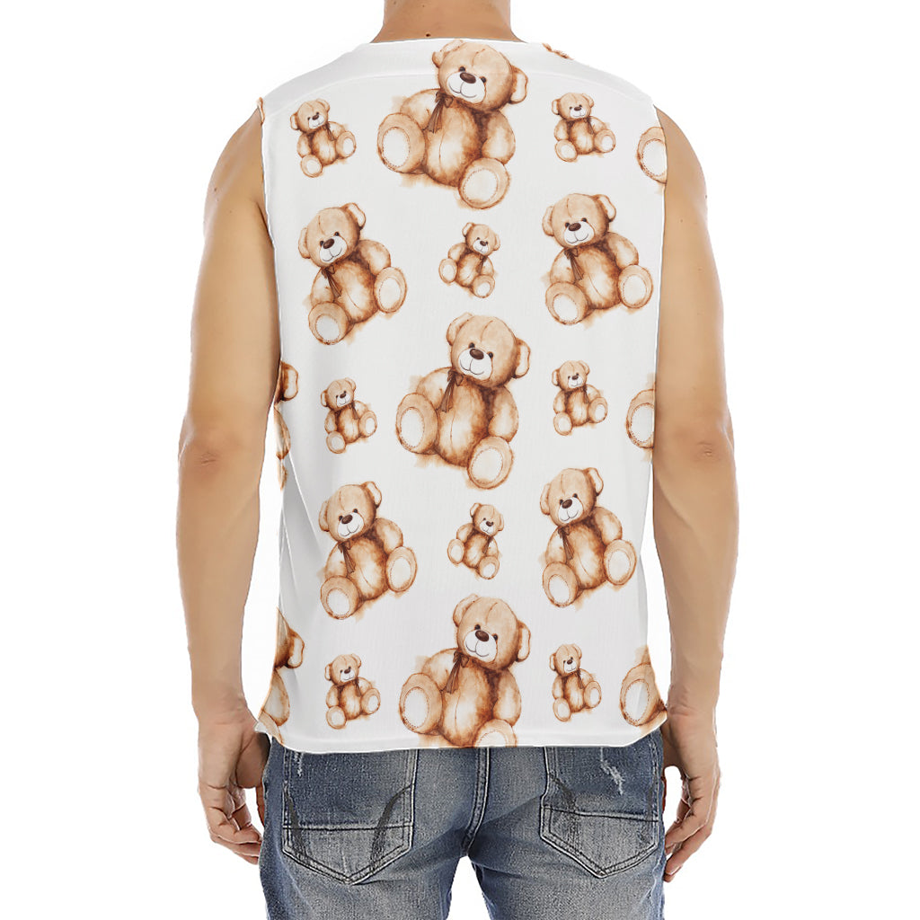 Cute Teddy Bear Pattern Print Men's Fitness Tank Top