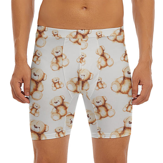 Cute Teddy Bear Pattern Print Men's Long Boxer Briefs