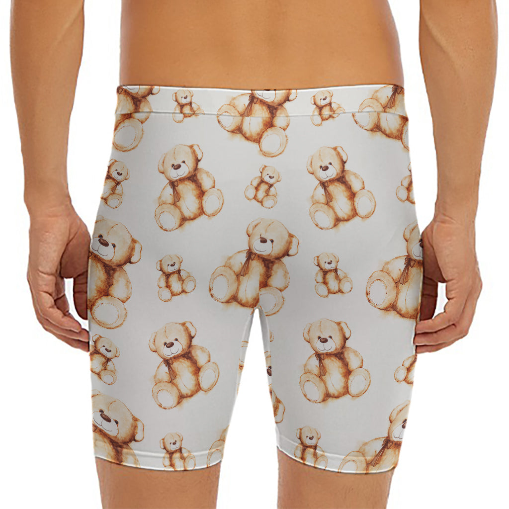 Cute Teddy Bear Pattern Print Men's Long Boxer Briefs