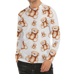 Cute Teddy Bear Pattern Print Men's Long Sleeve Rash Guard