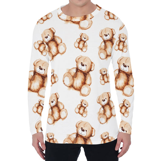 Cute Teddy Bear Pattern Print Men's Long Sleeve T-Shirt